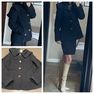 Black Wool Pea Coat w/Hood Sz S